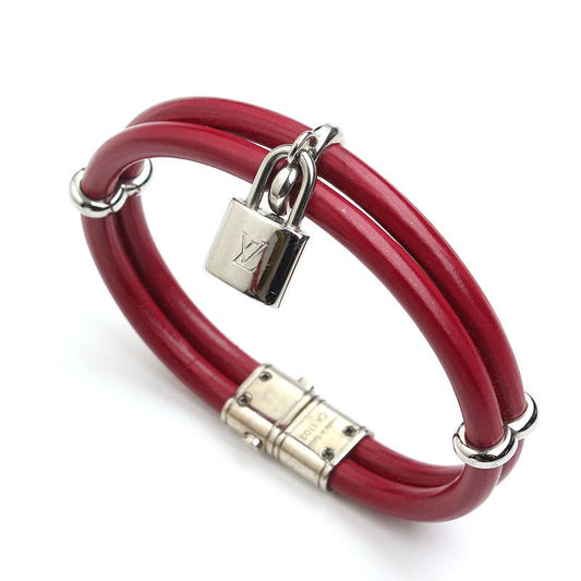 LOUIS VUITTON Burgunder Lederarmband mit Silberbeschlag 62192584