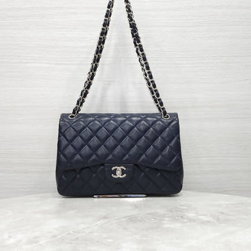 CHANEL Classic Large Caviar Flap Bag Navy Silver 9109 163156006 [P]