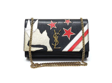 Saint Laurent 364051 Black Calfskin Gold Chain Rockstar Patchwork Kate Small Shoulder Bag 62281949