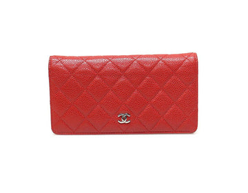 CHANEL A31509 Roter Kaviar Silberner Klassischer Langer Klappgeldbeutel (18er Serie) 62339790