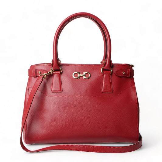 SALVATORE FERRAGAMO 21-D940 ダブル ガンチーニ サフィアーノ バティック ショルダーバッグ 31291-2 62701516