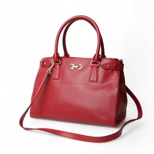 SALVATORE FERRAGAMO 21-D940 ダブル ガンチーニ サフィアーノ バティック ショルダーバッグ 31291-2 62701516