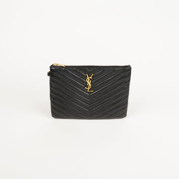 Saint Laurent Black Matelassé Leather Monogram Pouch 379039 62494379