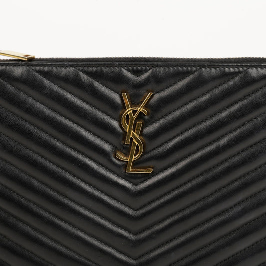 Saint Laurent Black Matelassé Leather Monogram Pouch 379039 62494379