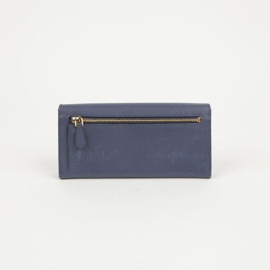 Prada Blue Saffiano Leather Long Wallet with Ribbon Detail 1M1132 62877155