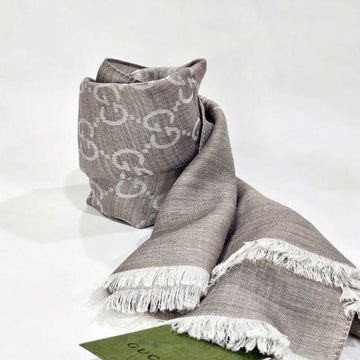 GUCCI ジャカード GG ウール シルク スカーフ ロング マフラー ベージュ 165904 63163059