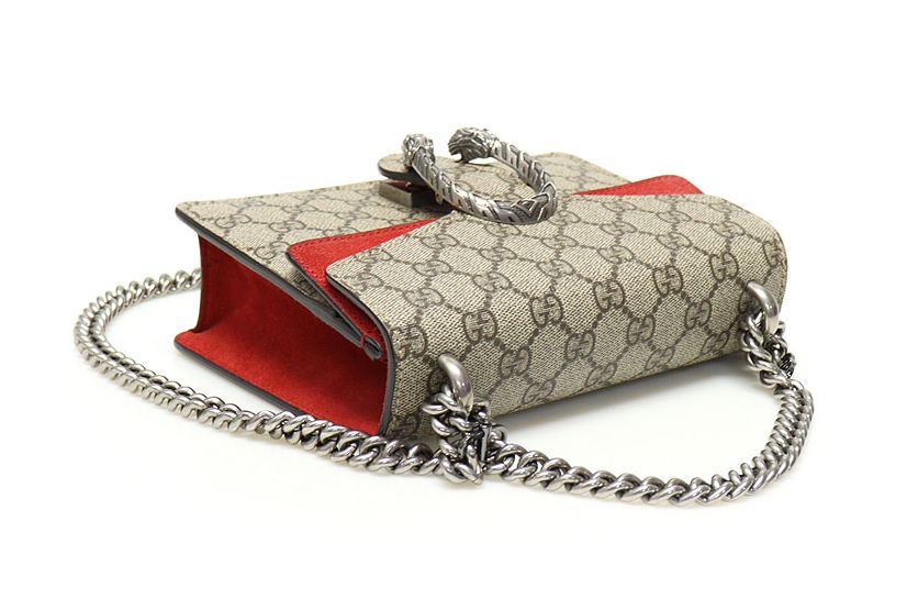 Gucci 421970 GG Supreme Canvas Red Suede Dionysus Mini Chain