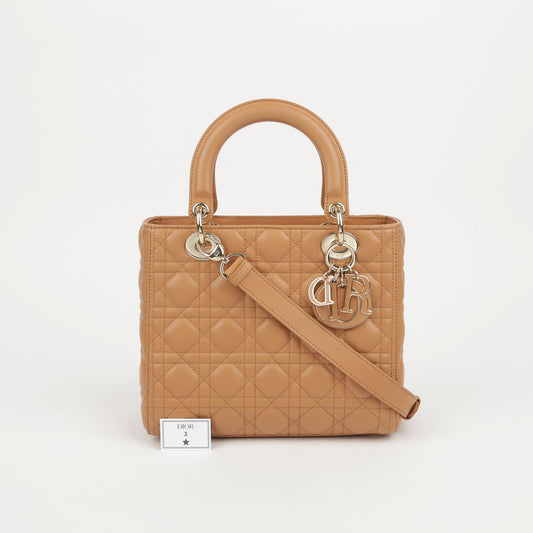 DIOR M0565ONGE ミディアム ブラウン カナージュ ラムスキン レディ トート兼ショルダーバッグ 62932442