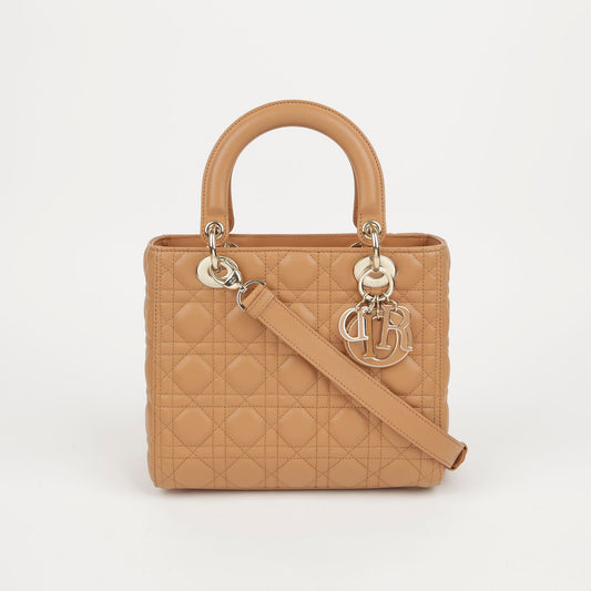 DIOR M0565ONGE ミディアム ブラウン カナージュ ラムスキン レディ トート兼ショルダーバッグ 62932442