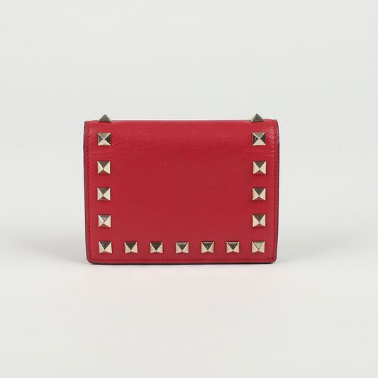 Valentino Red Leather Rockstud Wallet 11x8.5x3 cm 62932153