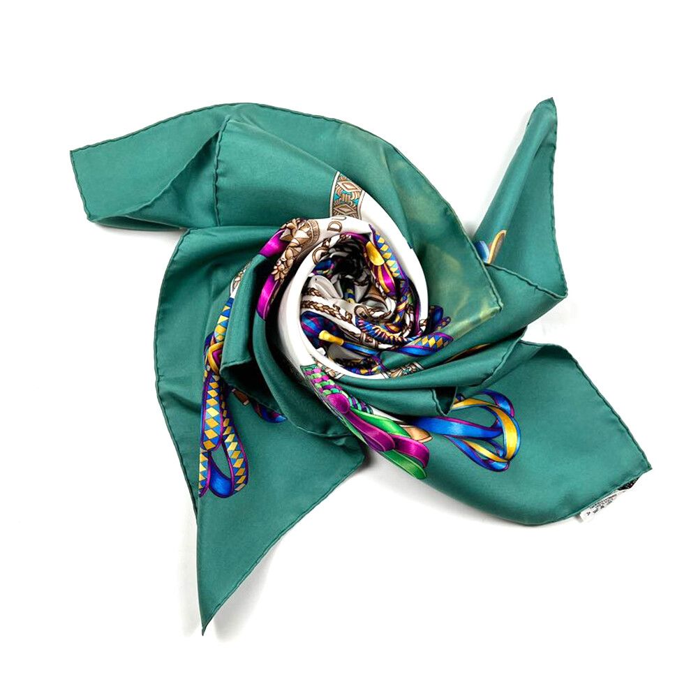 Hermes LES RUBANS DU CHEVAL Ribbon Scarf Aqua Green 90 63200402