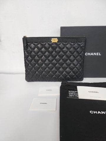 CHANEL Boy Caviar Gold-Tone Black Clutch Bag Medium 27 63791849