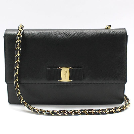 Salvatore Ferragamo 21 E480 Black Leather Gold-tone Vara Gini Chain Crossbody Bag 63892889