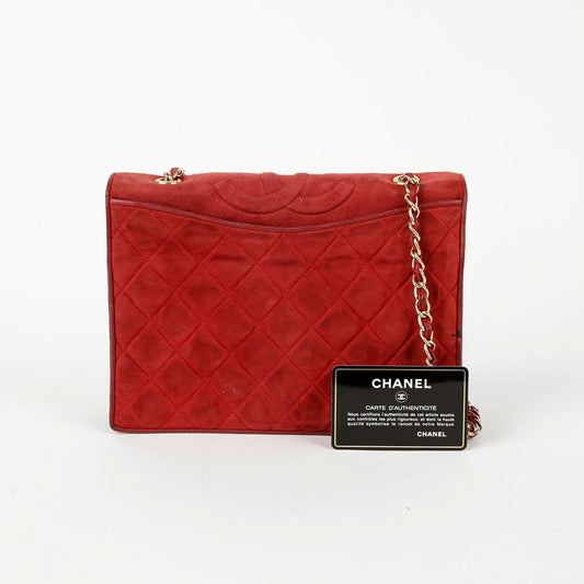 CHANEL レッドスウェードフラップチェーンショルダーバッグ 63407742