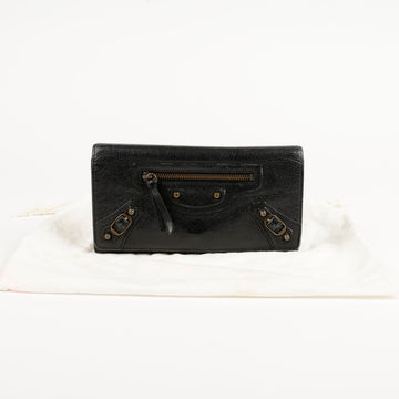 Balenciaga Classic Motorcycle Long Wallet Black Leather 163471 63839112