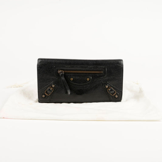 Balenciaga Classic Motorcycle Long Wallet Black Leather 163471 63839112