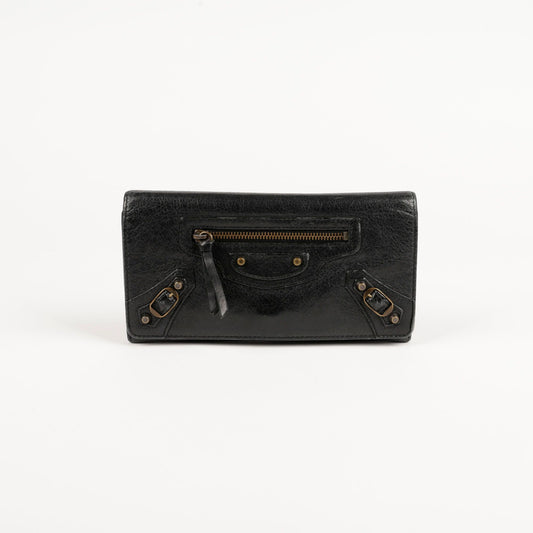 Balenciaga Classic Motorcycle Long Wallet Black Leather 163471 63839112