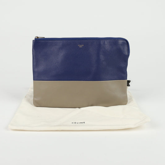 CELINE ブルーカーキレザーツートンクラッチ 63890325