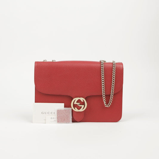 GUCCI 510303 ミディアム レッド レザー インターロッキング チェーン ショルダー 兼 クロスバッグ 63839162