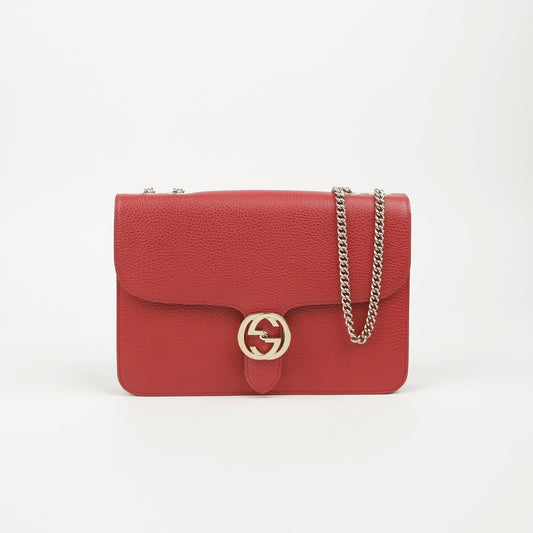 GUCCI 510303 ミディアム レッド レザー インターロッキング チェーン ショルダー 兼 クロスバッグ 63839162