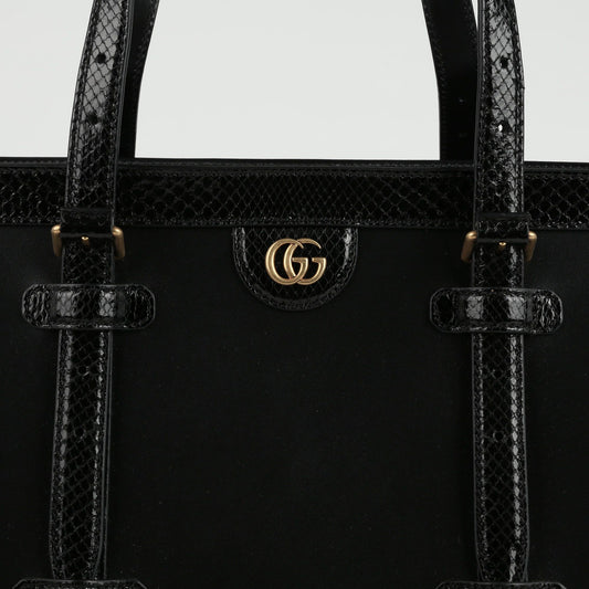 GUCCI ブラックレザー パイソントリミング トートバッグ 711057 101121395