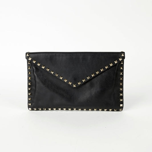 VALENTINO ブラックレザー ラックスタッド クラッチ 64007370