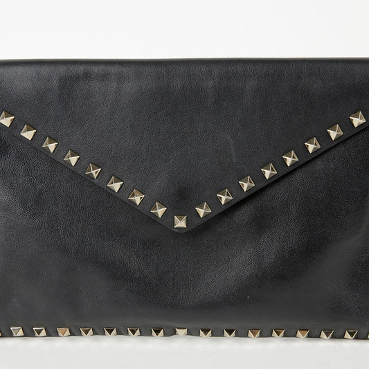 VALENTINO ブラックレザー ラックスタッド クラッチ 64007370