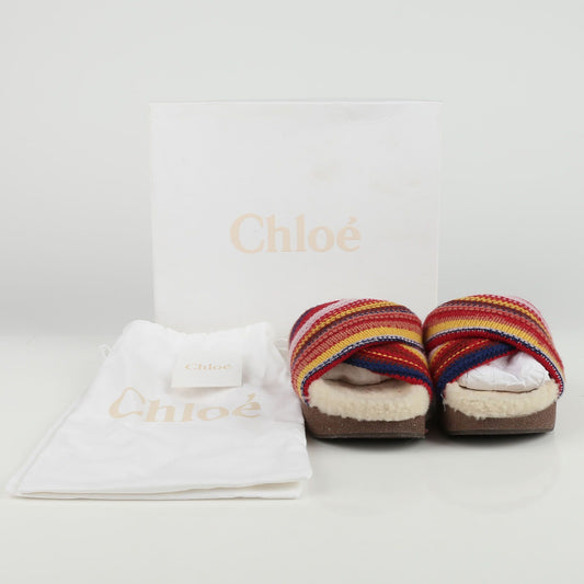 Chloe CHC21W455V969A Multi-Color Cashmere Sustain Stripe Shearing Slipper 37 64075215