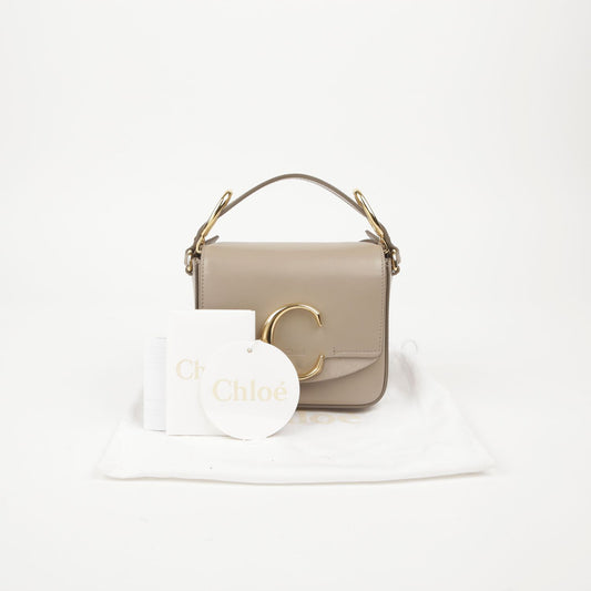 CHLOE ミニ グレー レザー C トップ ハンドル トート 兼 ショルダーバッグ 63943701