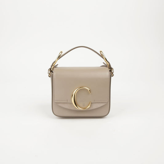 CHLOE ミニ グレー レザー C トップ ハンドル トート 兼 ショルダーバッグ 63943701