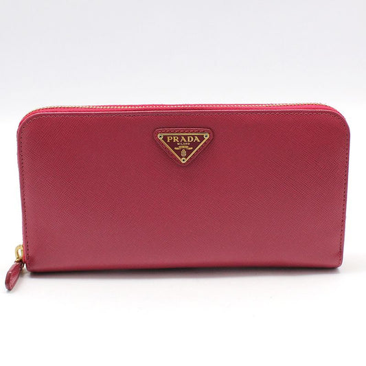 Prada Pink Saffiano Leather Zip Wallet with Gold Triangle Logo 1M0506 64303727