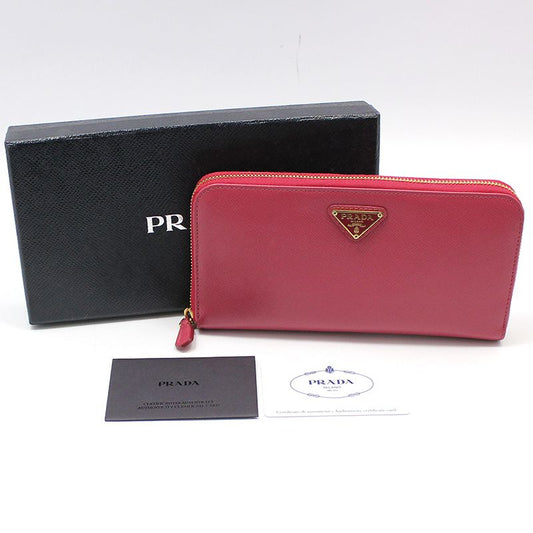 Prada Pink Saffiano Leather Zip Wallet with Gold Triangle Logo 1M0506 64303727