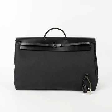 Hermes 50 Size Black Canvas Tote and Shoulder Bag 64290618