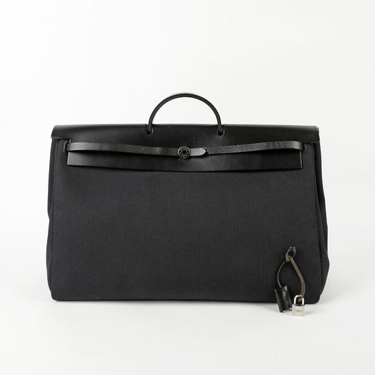 HERMES 50サイズ ブラック キャンバス エル トート兼ショルダーバッグ 64290618