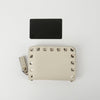 VALENTINO KW2P0358 アイボリー レザー ロックスタッド カード ウォレット 86802703 [P]