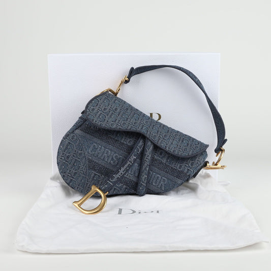 DIOR M0446CWAL ブルー オブリーク デニム キャンバス サドル ショルダーバッグ 79668036