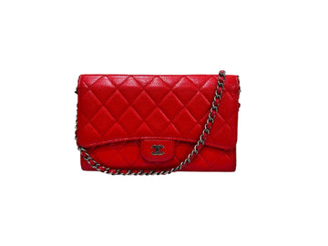 CHANEL キャビアフラップ WOC レディースショルダーバッグ アンティークスチール レッド 64857081