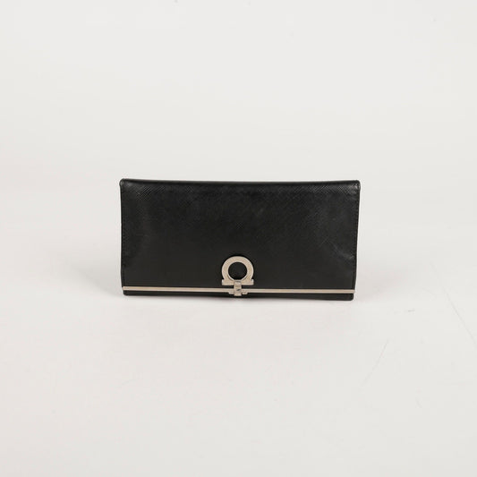 Salvatore Ferragamo Black Saffiano Leather Gancini Long Wallet 22 4633 64547437