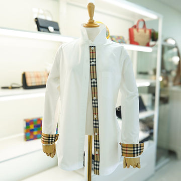 BURBERRY 長袖シャツ 80678131 ホワイト コットン チェック ポイント ラグジュアリー 65235909