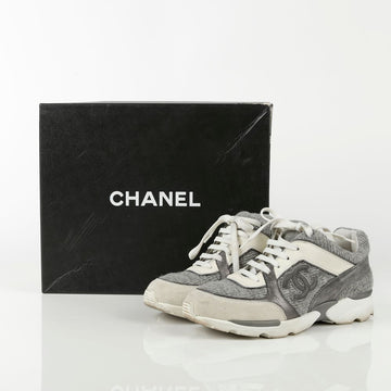 CHANEL Grey White Wool Cruise Sneakers 36.5 64626575