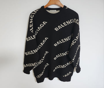 Balenciaga Black Wool Multi-Logo Women's Oversized Knit 555273 65289009