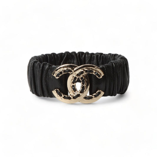 CHANEL Hair Scrunchie Bracelet Lambskin Gold-Plated Black 31585-1 65673132
