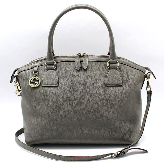 GUCCI グレー レザー ゴールドトーン ダブルG インターロッキング ドーム型 ショルダーバッグ 449651 65751405