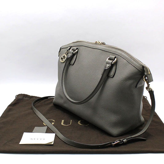 GUCCI グレー レザー ゴールドトーン ダブルG インターロッキング ドーム型 ショルダーバッグ 449651 65751405