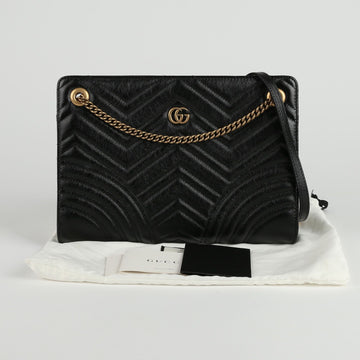 GUCCI ブラックマトラッセレザーGGマーモントチェーンショルダーバッグ 524592 65625145