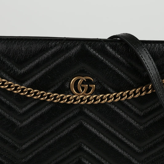 GUCCI ブラック マトラッセ レザー GG マーモント チェーン ショルダーバッグ 524592 65625145