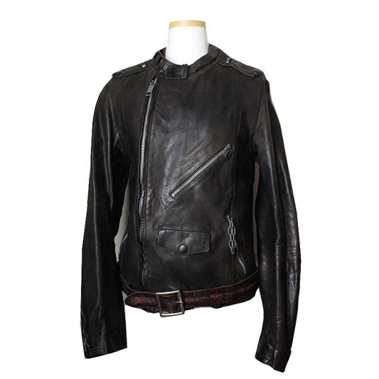 GOLDEN GOOSE チャコールグレー カーフスキン バイクジャケット 55 65863610