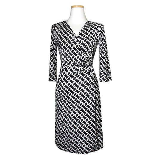 DIANE VON FURSTENBERG ダイアン・フォン・ファーステンバーグ ブラック & ホワイト プリント ラップ ワンピース 44 65883449