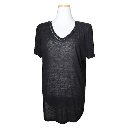 MAJE Schwarzes Leinen-Misch-T-Shirt 55, 66 65884383