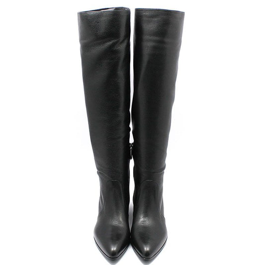 PRADA 1W409E Schwarze Cerbo Shine Leder Lange Stiefel 38 66233925